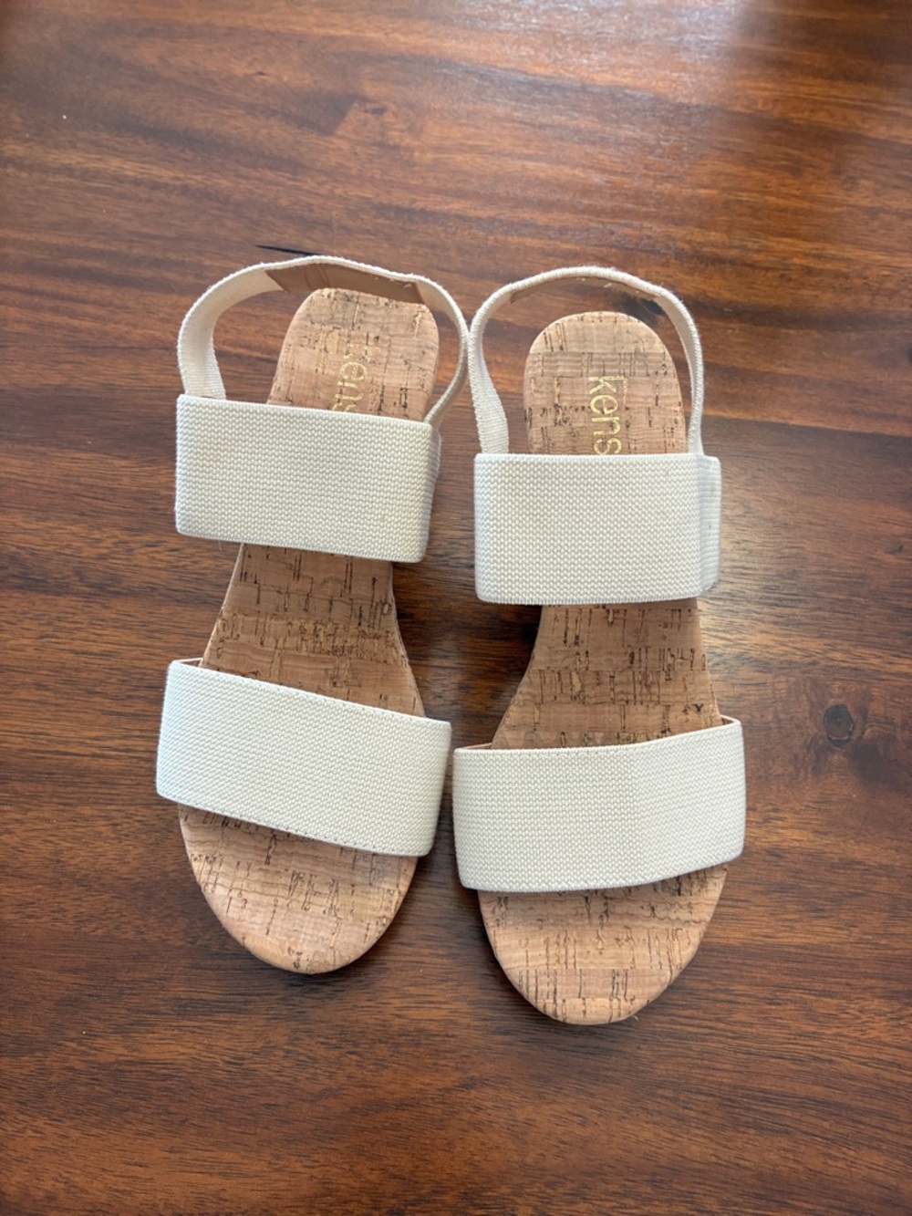 Kensie Cream Elastic Double-Strap Cork Sandals